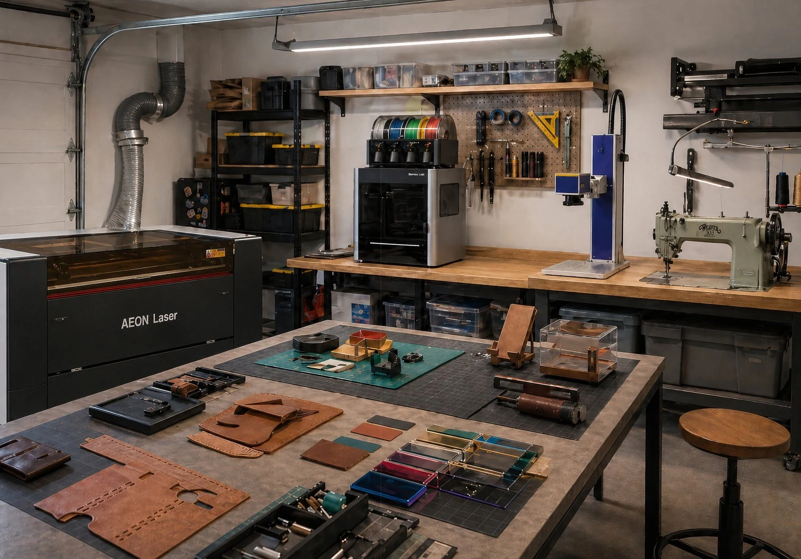 The Vigart creative workshop with printing, engraving and leather tools